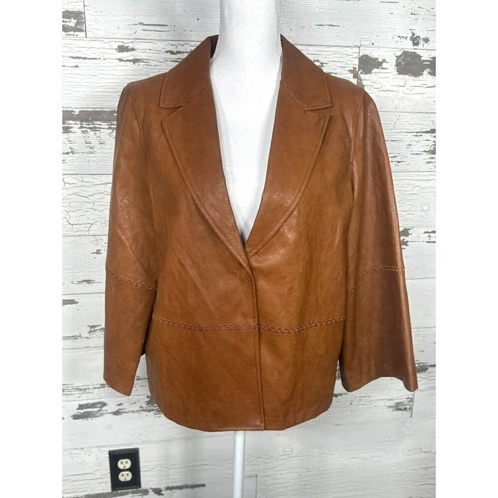ANTHROPOLOGIE Hayden Embroidered Vegan Leather Jacket Brown Sz S NWT